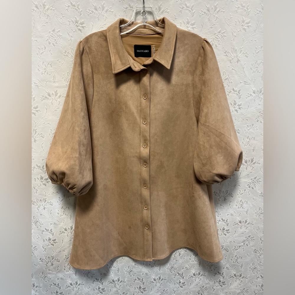 Dolce Cabo Faux Suede Puff Sleeve Camel Shirt Dress